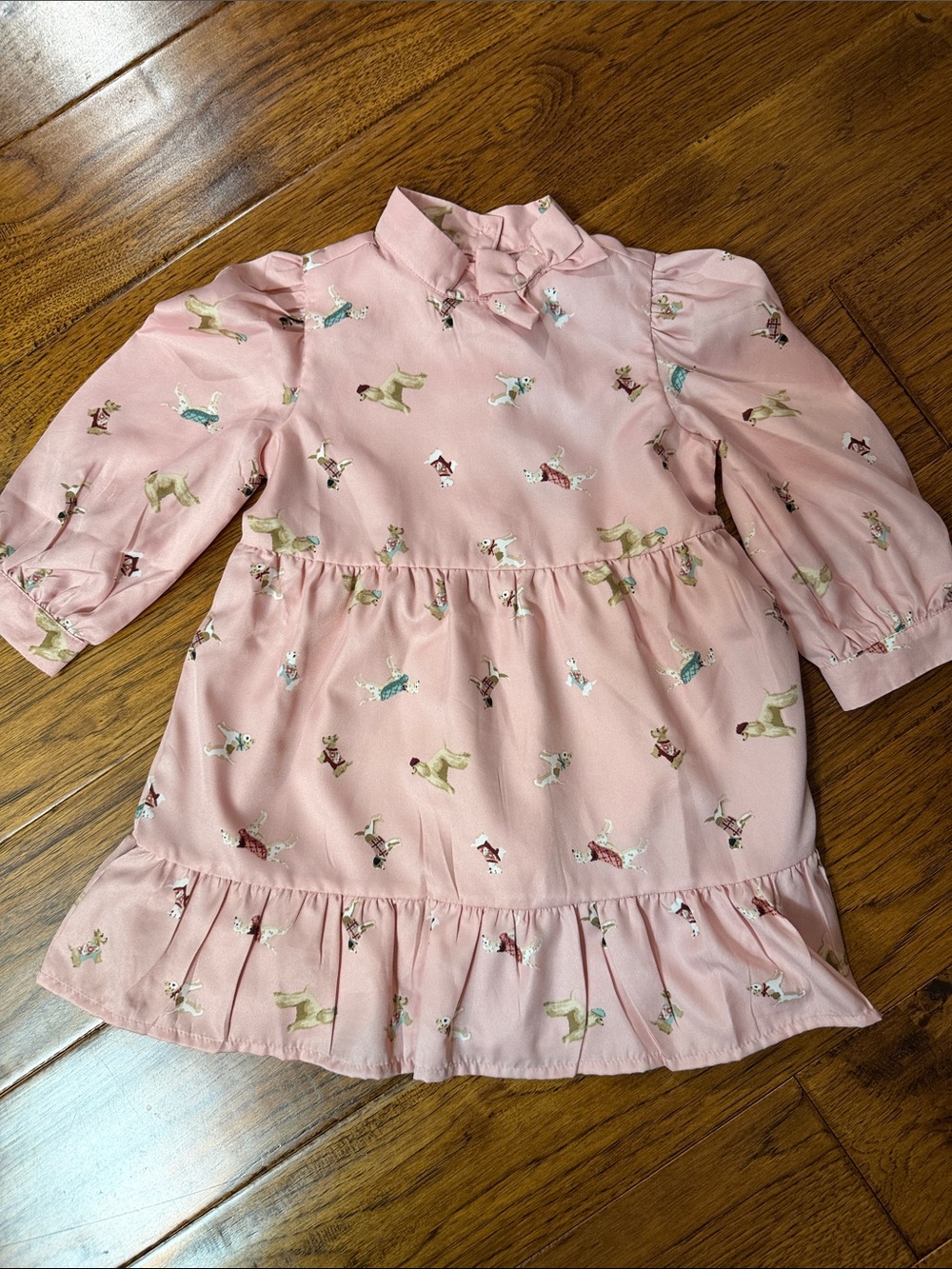 Janie and Jack Blush Pink Animal Print Long-Sleeve Ruffle Dress